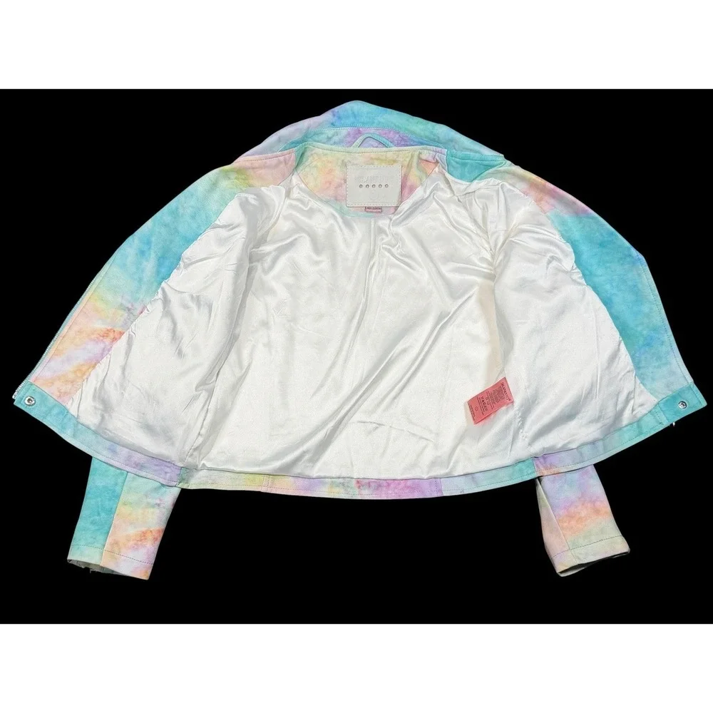 Blank NYC Girls Pastel Tie Dye Faux Leather Moto Jacket Zip Front Size 12 Large